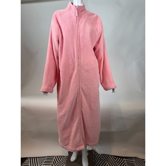 Adonna Pink Fleece Zip-Up Long Robe XL Full-Length Cozy Loungewear - Picture 14 of 16